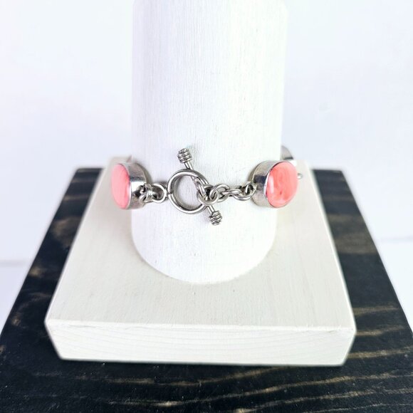 Vintage ATI Mexico .925 Silver Coral Toggle Bracelet, 7.5" - Picture 5 of 6